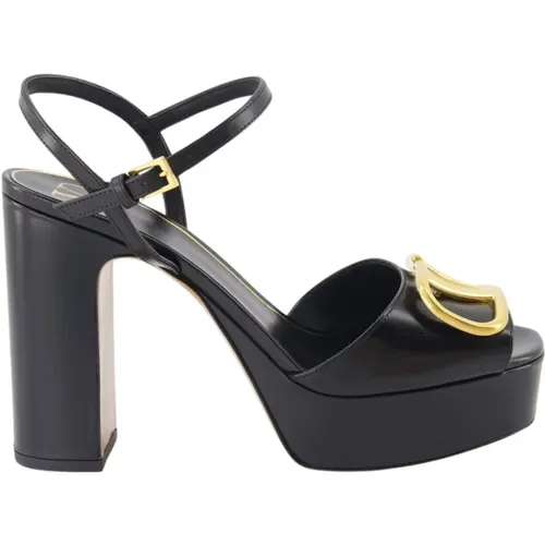 Metallic Logo Sandals with Leather Sole , female, Sizes: 5 UK, 6 UK, 8 UK, 2 UK - Valentino Garavani - Modalova