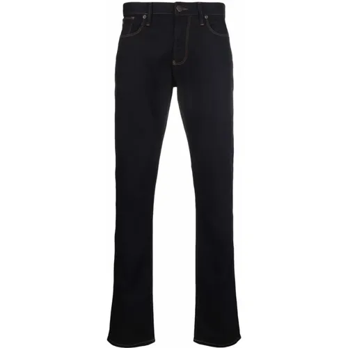 Dark Denim Jeans with Brown Label , male, Sizes: W32 - Emporio Armani - Modalova