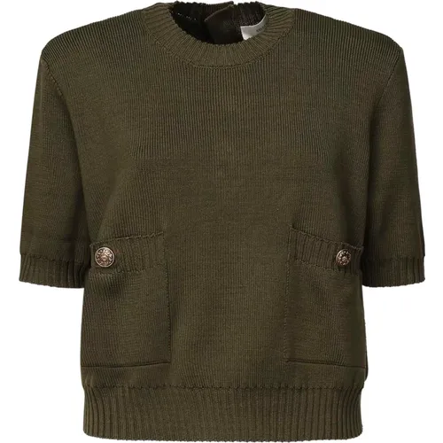 Round-neck Knitwear, female, , Size: XS Military Sweater with Short Sleeves - Golden Goose - Modalova