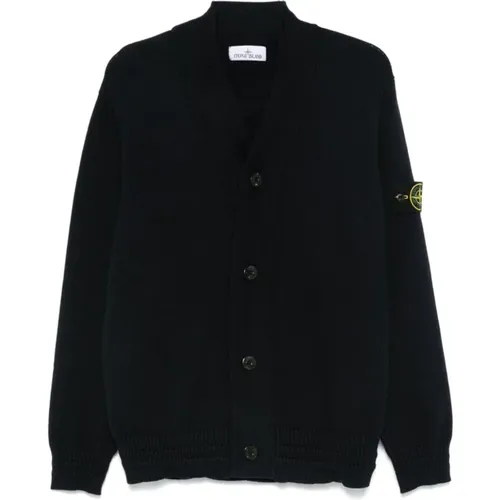 Blauer Baumwoll V-Ausschnitt Cardigan Pullover , Herren, Größe: M - Stone Island - Modalova