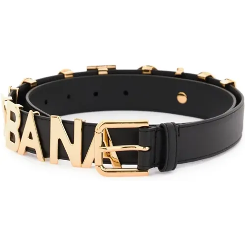 Logo Leather Belt with Gold Metal Embellisht , female, Sizes: 90 CM, 75 CM, 85 CM - Dolce & Gabbana - Modalova