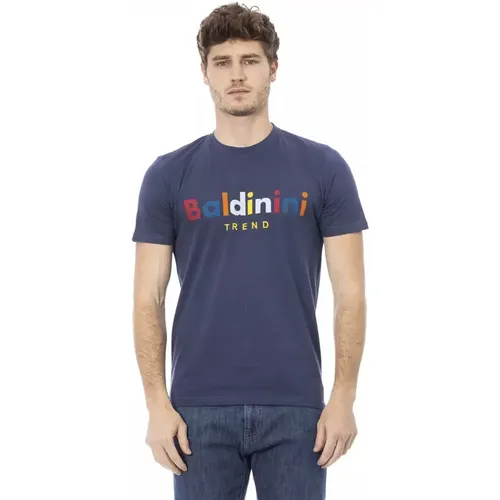 Trendiges Blaues Baumwoll-T-Shirt , Herren, Größe: XS - Baldinini - Modalova