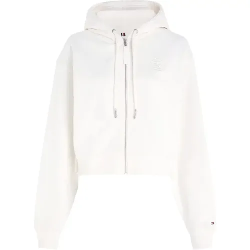 Oversized Kapuzen-Zip-Up-Weste - Größe: S, Material: Übergangsbomwolle , Damen, Größe: S - Tommy Hilfiger - Modalova