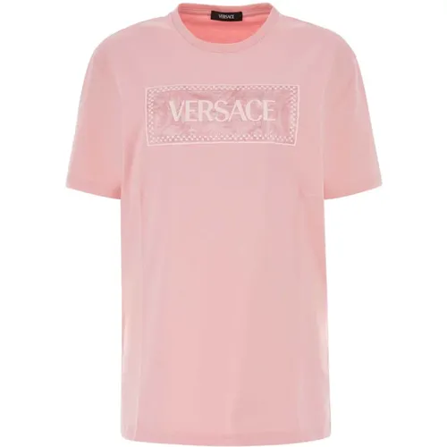 Rosa Baumwoll-T-Shirt , Damen, Größe: 2XS - Versace - Modalova