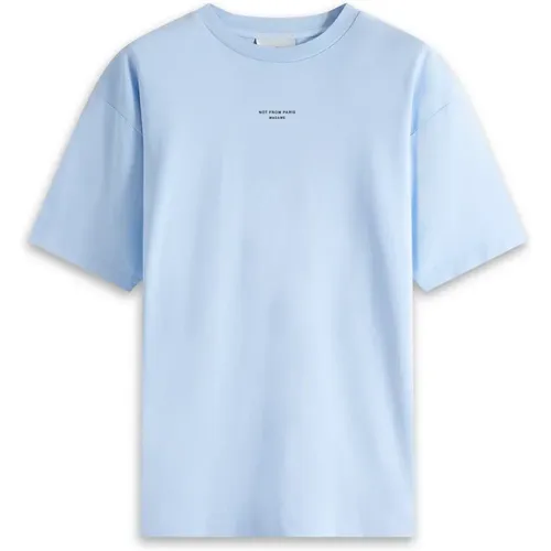 Hellblau Slogan T-Shirt , Herren, Größe: L - Drole de Monsieur - Modalova