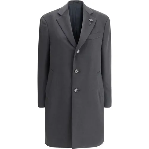 Single-Breasted Coats, male, , Size: L Cashmere Coat with Brooch Detail - Lardini - Modalova