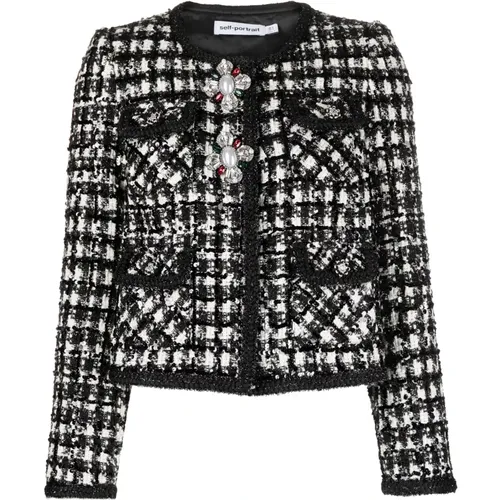 Black check boucle jacket , female, Sizes: XS, 2XS - Self Portrait - Modalova