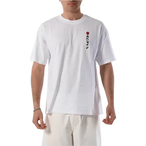 Baumwoll-T-Shirt mit Front- und Rückenlogo , Herren, Größe: L - Edwin - Modalova