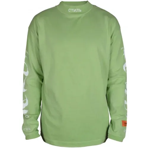 Grünes Langarm-T-Shirt mit Logo - Heron Preston - Modalova