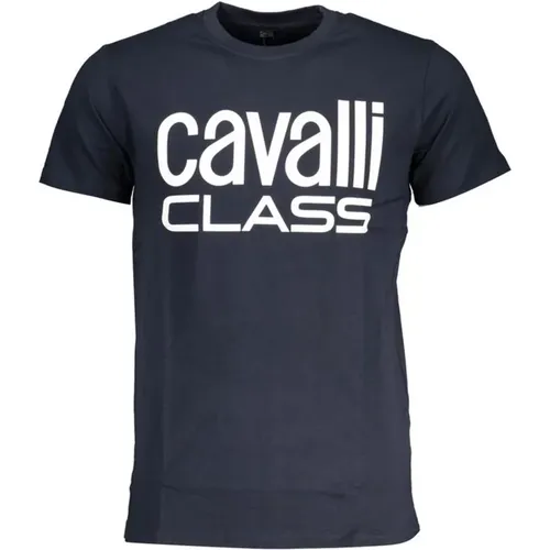 Blau Bedrucktes Crew Neck T-Shirt , Herren, Größe: 2XL - Cavalli Class - Modalova