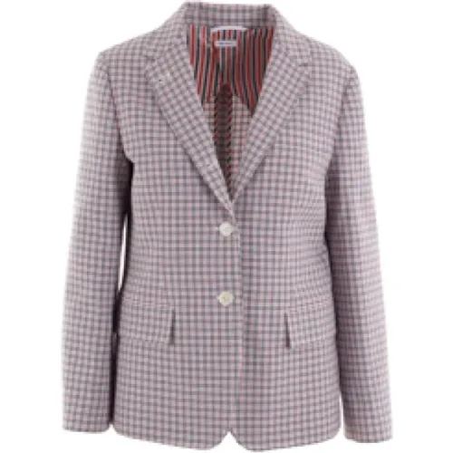 Blazers, female, , Size: XS Checked Cotton Jacket with Classic Lapel and Button Closure - Thom Browne - Modalova