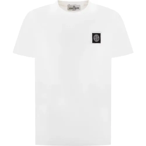 Weißes T-Shirt mit kurzen Ärmeln und Rundhalsausschnitt - Stone Island - Modalova