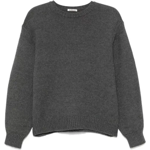 Charcoal Grey Ribbed Knit Sweater , male, Sizes: L, 2XL, XL - Auralee - Modalova