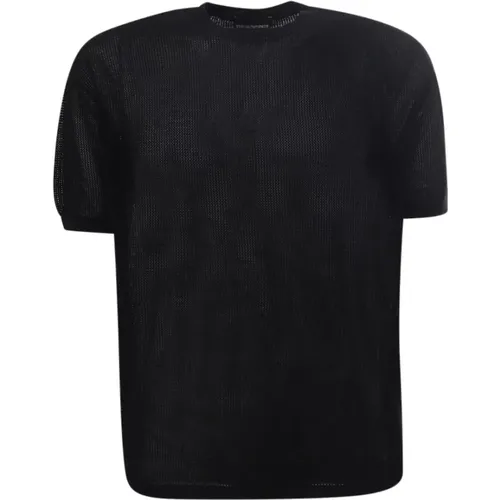 Schwarzer Pullover mit Mikroperforierter Textur und Logo - Emporio Armani - Modalova