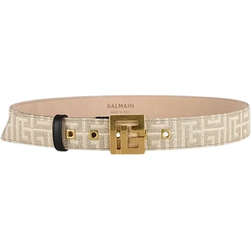 Belts, female, , Size: 85 CM Monogram Fabric Belt with Gold Buckle - Balmain - Modalova