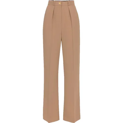 Crêpe Straight Trousers with Golden Rivet , female, Sizes: L, S, M - Elisabetta Franchi - Modalova