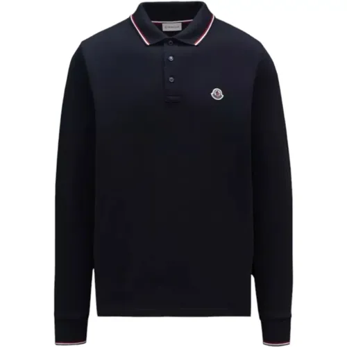 Navy Langarm Polo Shirt , Herren, Größe: 2XL - Moncler - Modalova