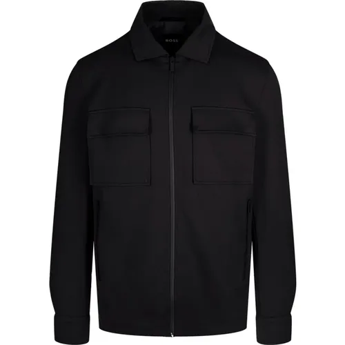 Schwarzes Baumwollmischgewebe Herren-Overshirt , Herren, Größe: S - Hugo Boss - Modalova