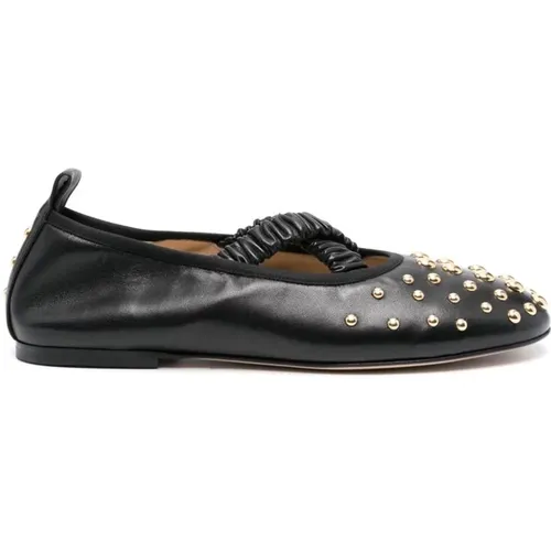 Schwarze Lammleder Schuhe mit goldfarbenen Nieten und überkreuzten Riemen , Damen, Größe: 38 1/2 EU - Wandler - Modalova