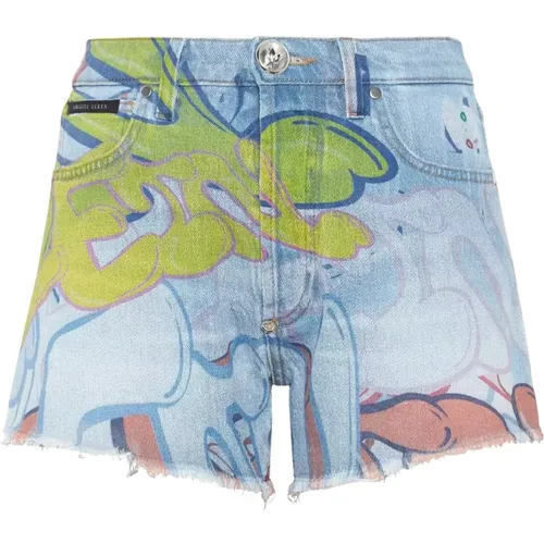 Graffiti Bombing Denim Shorts - Philipp Plein - Modalova