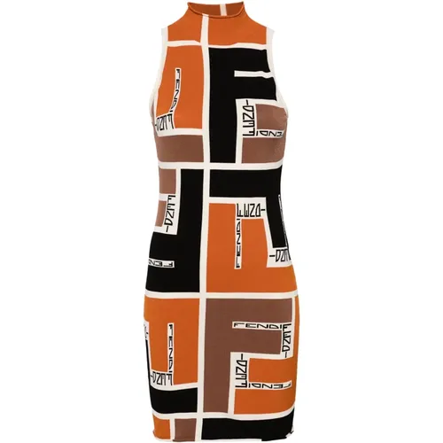 Knit Dress Sleeveless FF Puzzle Motif , female, Sizes: S, XS - Fendi - Modalova