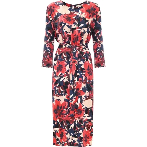 Blumiges Midi-Kleid mit Gürtel , Damen, Größe: M - Kocca - Modalova