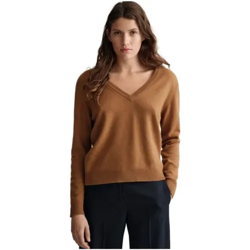 Feinstrick V-Ausschnitt Pullover aus Lammwolle , Damen, Größe: M - Gant - Modalova