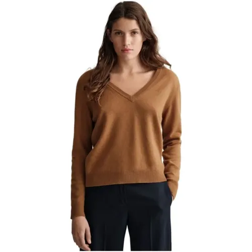 Feinstrick V-Ausschnitt Pullover aus Lammwolle , Damen, Größe: L - Gant - Modalova