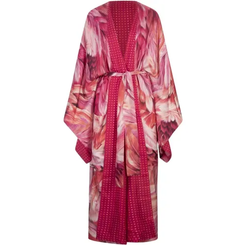 Pink Reversible Long Dress Plumage Polka , female, Sizes: XS - Roberto Cavalli - Modalova