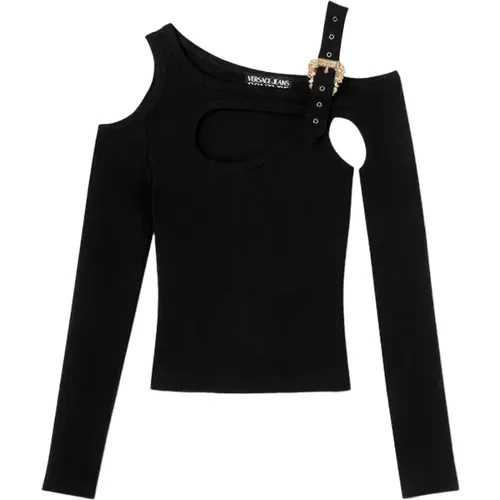 Schwarzes Oberteil mit Ausschnitten an den Schultern , Damen, Größe: M - Versace Jeans Couture - Modalova