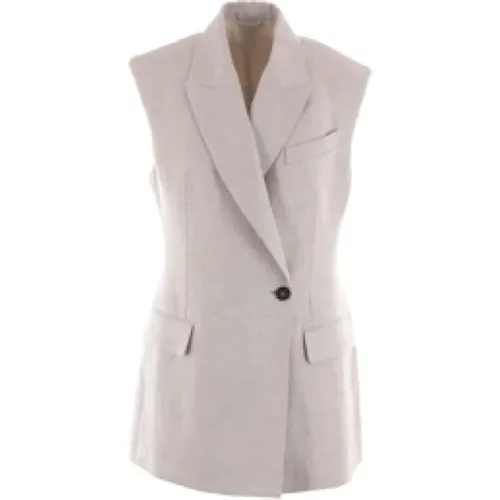 Light Grey Double-Breasted Sleeveless Jacket , female, Sizes: XS, S, M, L - BRUNELLO CUCINELLI - Modalova
