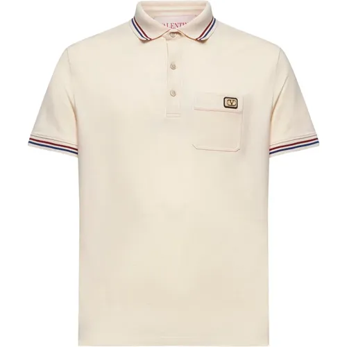 Polo Shirts, male, , Size: L Striped Polo Shirt Beige Cotton Pique - Valentino - Modalova