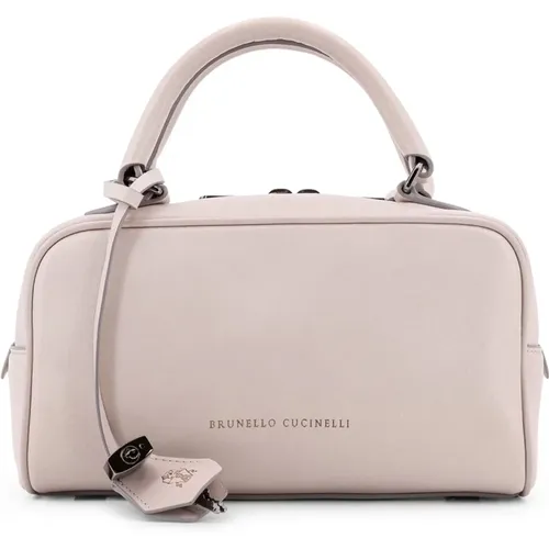 Lederhandtasche mit Frontlogo-Druck - BRUNELLO CUCINELLI - Modalova