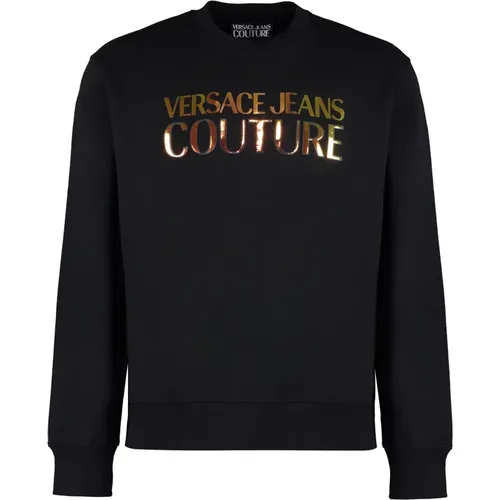 Gerippter Rundhalsausschnitt-Sweatshirt , Herren, Größe: S - Versace Jeans Couture - Modalova