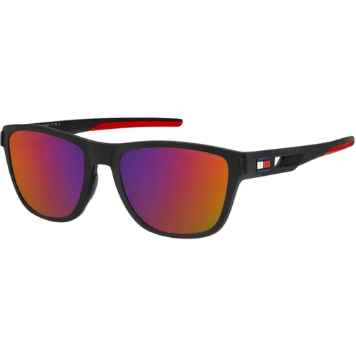Matte Black/Red Violet Infrared Sonnenbrille , Herren, Größe: 55 MM - Tommy Hilfiger - Modalova