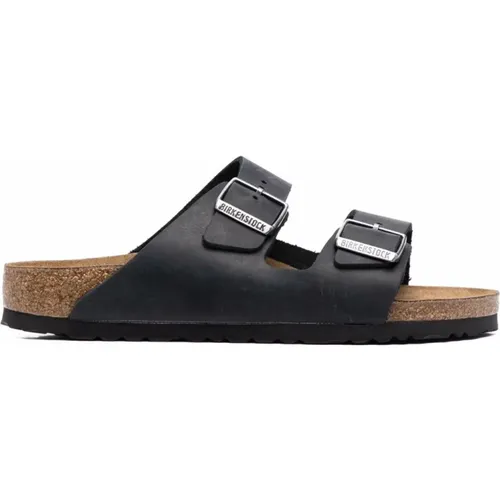 Sliders, male, , Size: 10 US Leather Sandals Double Buckle Slip-On - Birkenstock - Modalova