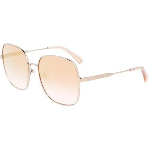 Sunglasses, female, , Size: ONE SIZE Golden Metal Sunglasses with Pink Lenses - Longchamp - Modalova