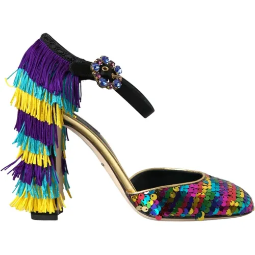 Pumps, female, , Size: 10 US Sequin Fringe Mary Jane Pumps - Dolce & Gabbana - Modalova