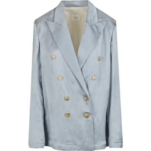 Blazers, female, , Size: M Linen Double-Breasted Blazer - Alysi - Modalova