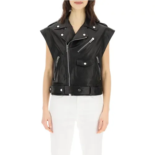 Leather sleeveless biker jacket , female, Sizes: M - Drome - Modalova