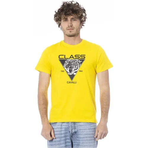 Logo-Druck Rundhals T-Shirt , Herren, Größe: L - Cavalli Class - Modalova