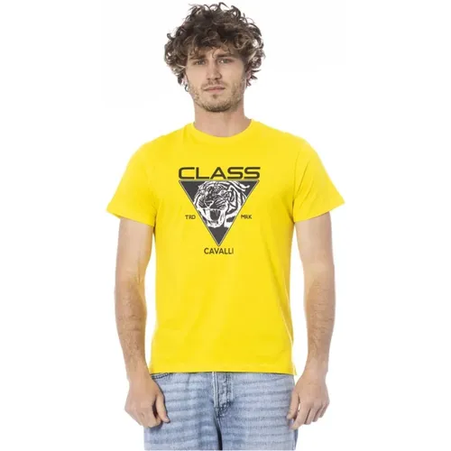 Logo-Druck Rundhals T-Shirt , Herren, Größe: XL - Cavalli Class - Modalova