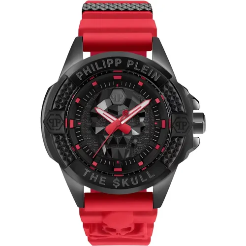 Watches, male, , Size: ONE SIZE Skull Watch Red Silicone Band - Philipp Plein - Modalova