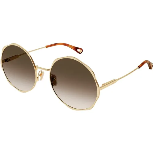 Sunglasses, female, , Size: 59 MM Gold Brown Sunglasses Ch0184S 002 - Chloé - Modalova