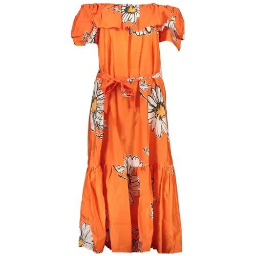 Orange Baumwoll Kurzarm Kleid , Damen, Größe: L - Desigual - Modalova