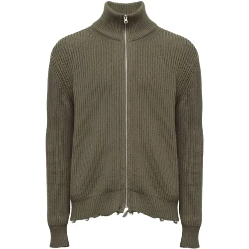 Cardigans, male, , Size: L Ribbed Cotton Cardigan Zip Sweater - MM6 Maison Margiela - Modalova