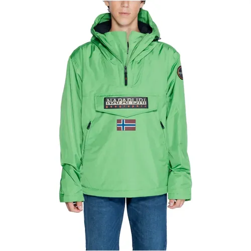 Grüne Bedruckte Kapuzenjacke Herbst/Winter , Herren, Größe: XL - Napapijri - Modalova