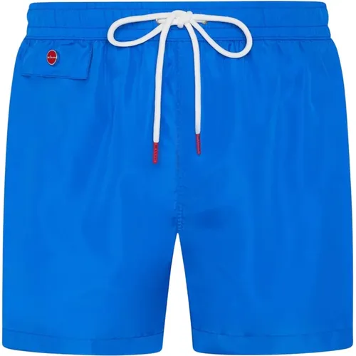Kornblau Swim Boxer,Blaue Badehose mit Logo Appliqué - Kiton - Modalova