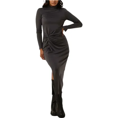 Strick-vis-pique Midi Kleid Dunkelgrau , Damen, Größe: XS - Simple - Modalova