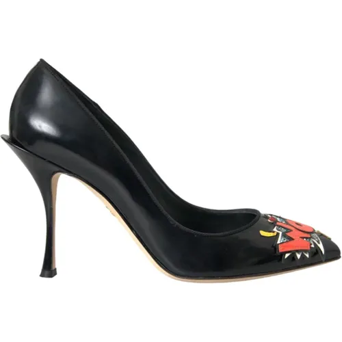 Schwarze Leder Patch Heels Pumps Schuhe , Damen, Größe: 37 EU - Dolce & Gabbana - Modalova